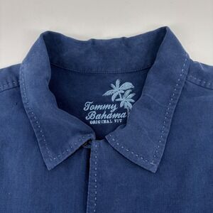 Tommy Bahama Mens Silk Short Sleeve Button Down Shirt Navy Blue Original Fit M